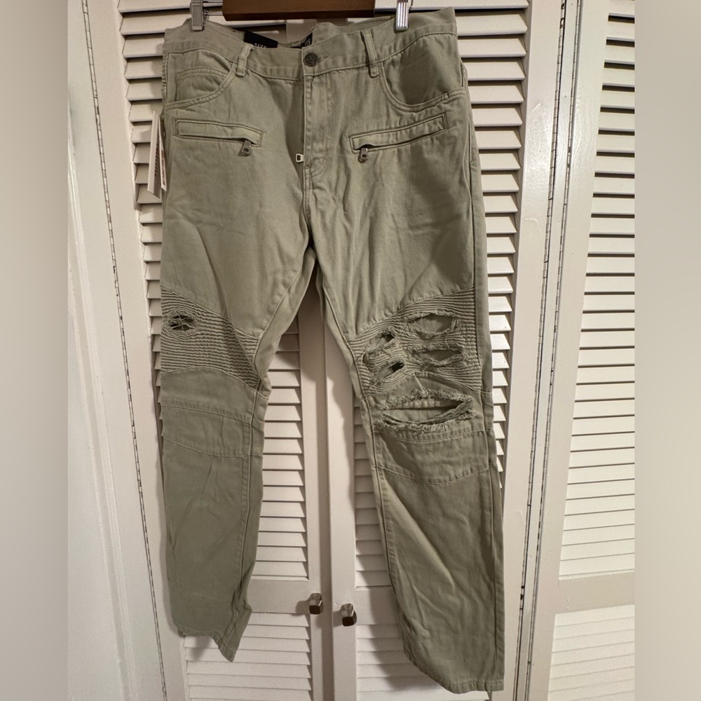 Men's Khaki Biker Denim Pants